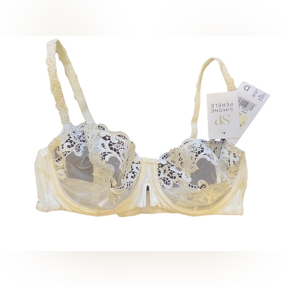 Simone Perele White Lace Sheer Mesh Underwire Demi Bra 34D - Picture 2 of 8
